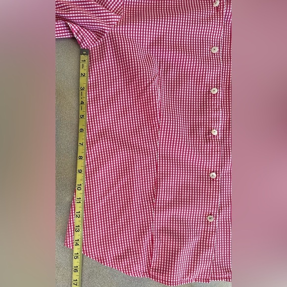 Talbots Red and White 3/4 Sleeve Fitted Button Down Shirt (851) - Picture 10 of 12